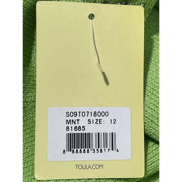 Toula Wool Blend Cardigan Sweater Size 12 Lime Green Rhinestone Ruffled Collar - Picture 9 of 9